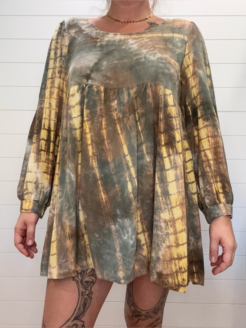 Umgee Olive Green & Yellow Tie-Dye Babydoll Tunic